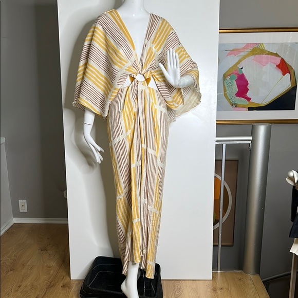 Johanna Ortiz Sz M Striped Linen Paradise Naxi Dress Swim Cover Up 100% Linen - Picture 1 of 11